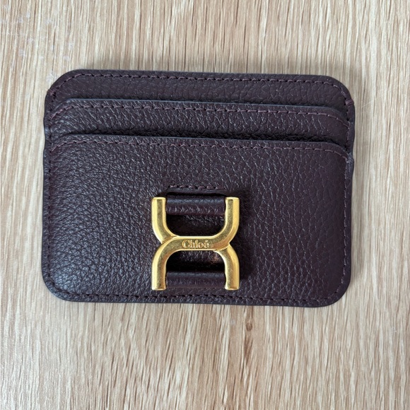 Chloé Marcie Logo Calfskin Card Holder Wallet in Deep Violine - Picture 2 of 5